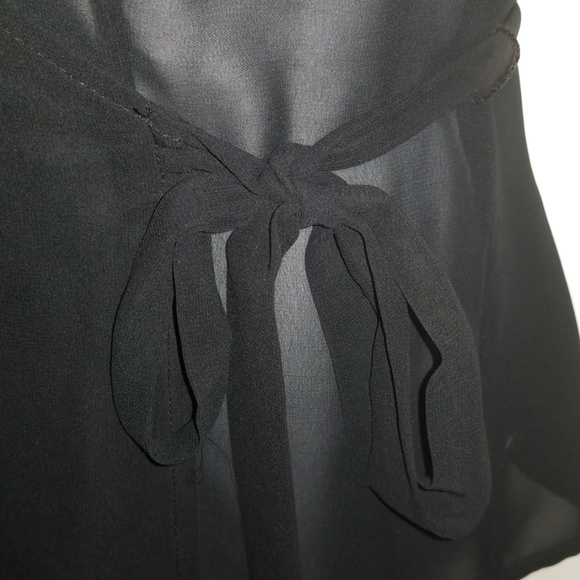 Black Kimono Wrap Blouse w/ White Paisley Detail - Picture 2 of 4